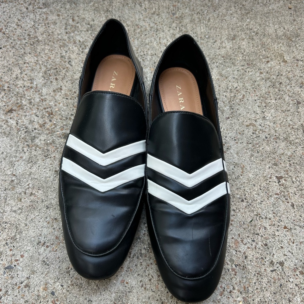 Zara Chevron Black and White Slip-Ons